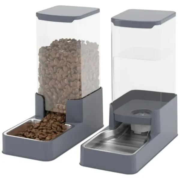 Stainless Steel Cat Feeder and Water Dispenser, Gravity Waterer and Food Feeder Set with Stainless Steel, Large Capacity Pet Fo